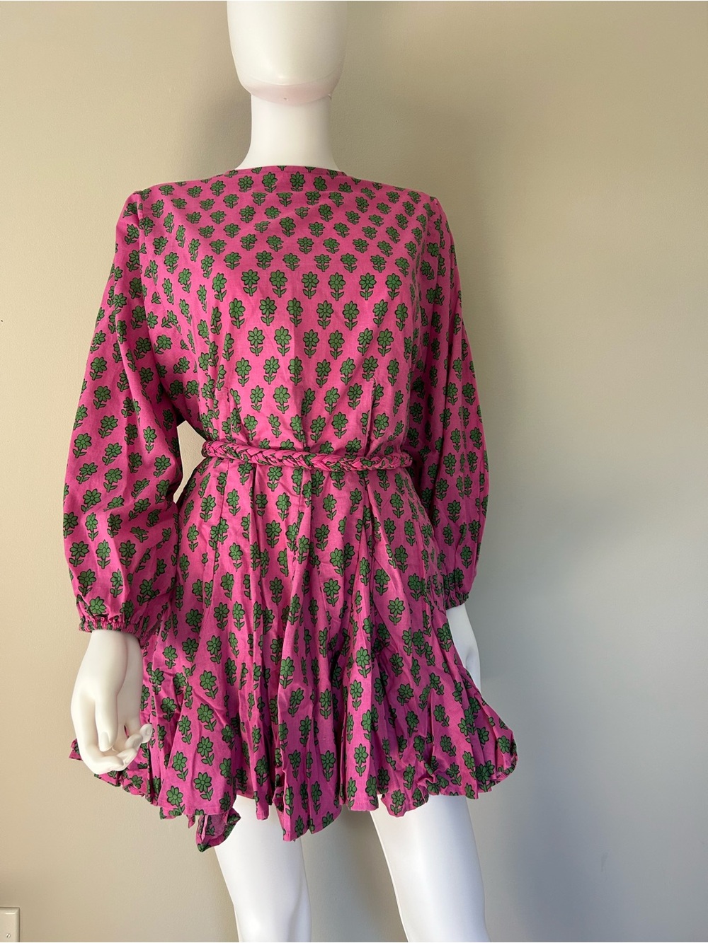 Rhode Resort Ella Dress XS Pink Green Floral Print Cotton NWT Mini Dress